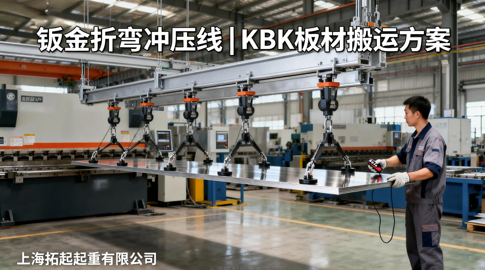 KBK轻型起重机吊运钣金板材折弯线上料 多点吸盘吊具 上海拓起起重