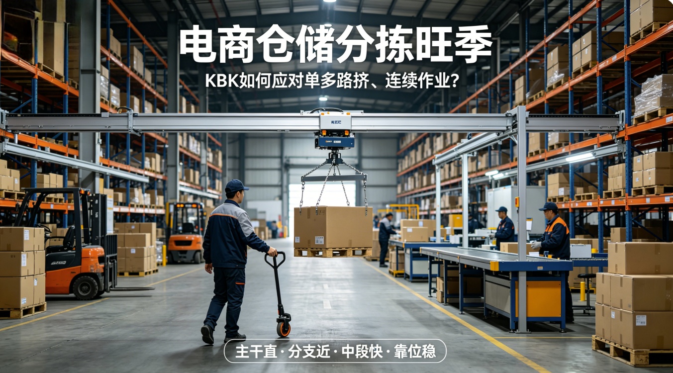 电商仓KBK吊运纸箱应对旺季分拣图 电商仓KBK吊运纸箱应对旺季分拣图
