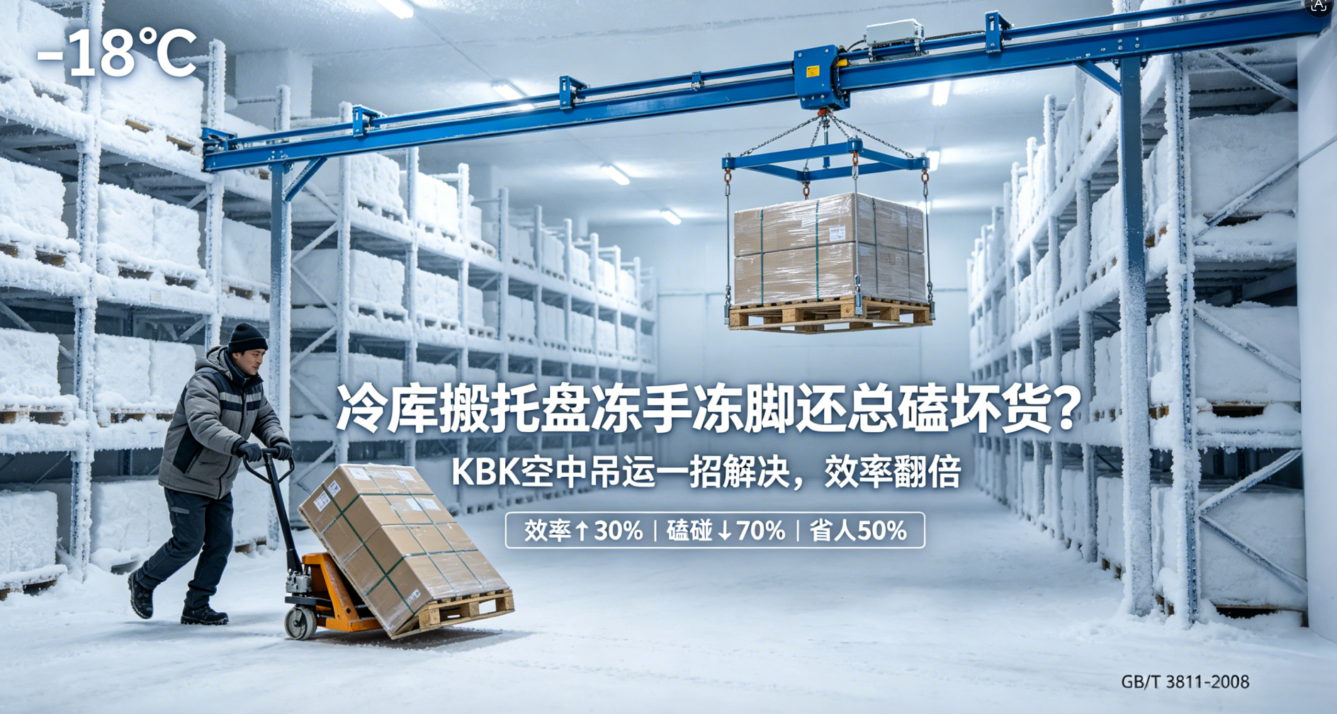 冷库人工推托盘与KBK空中吊运封面图
