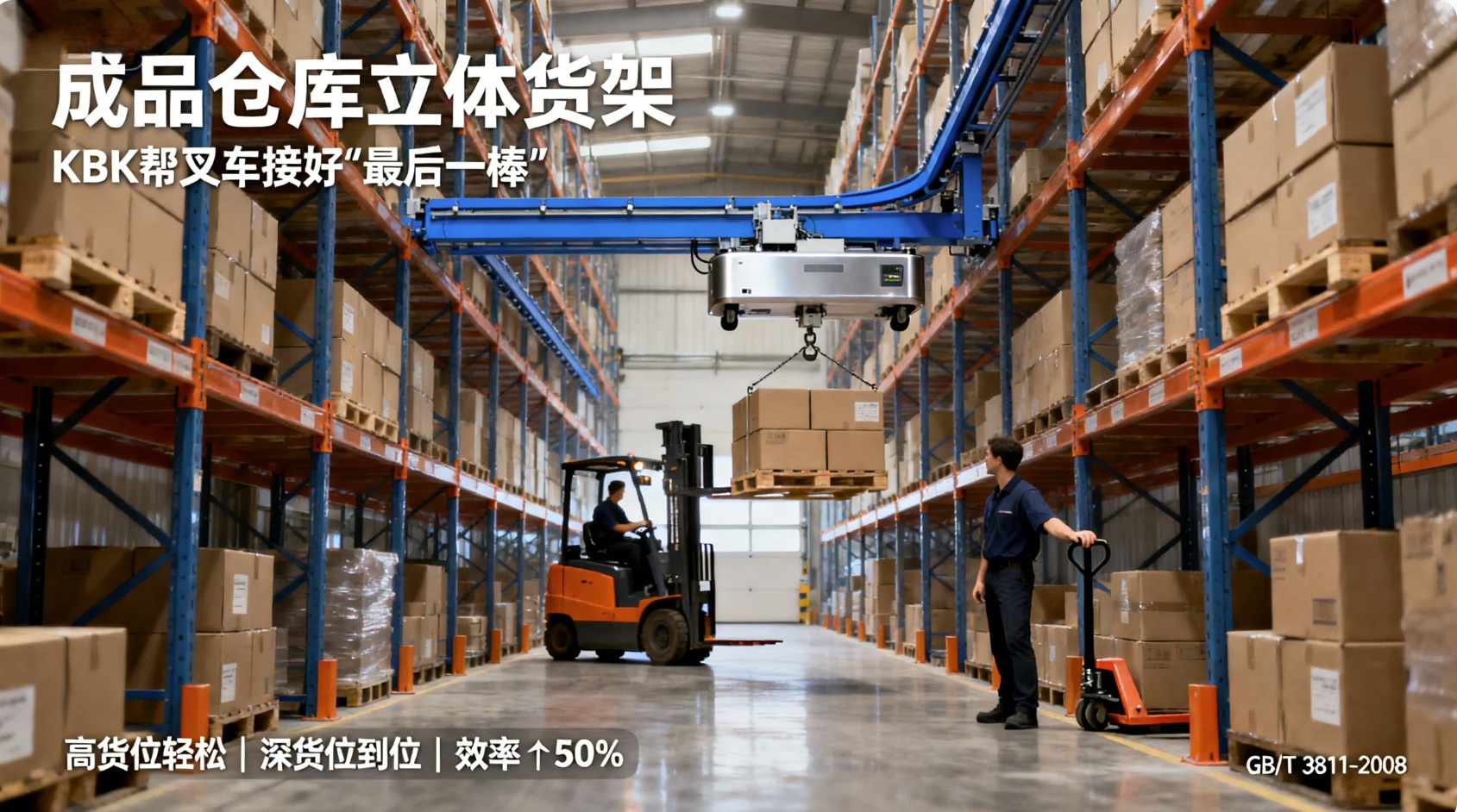KBK在立体货架上辅助叉车精准上架封面图