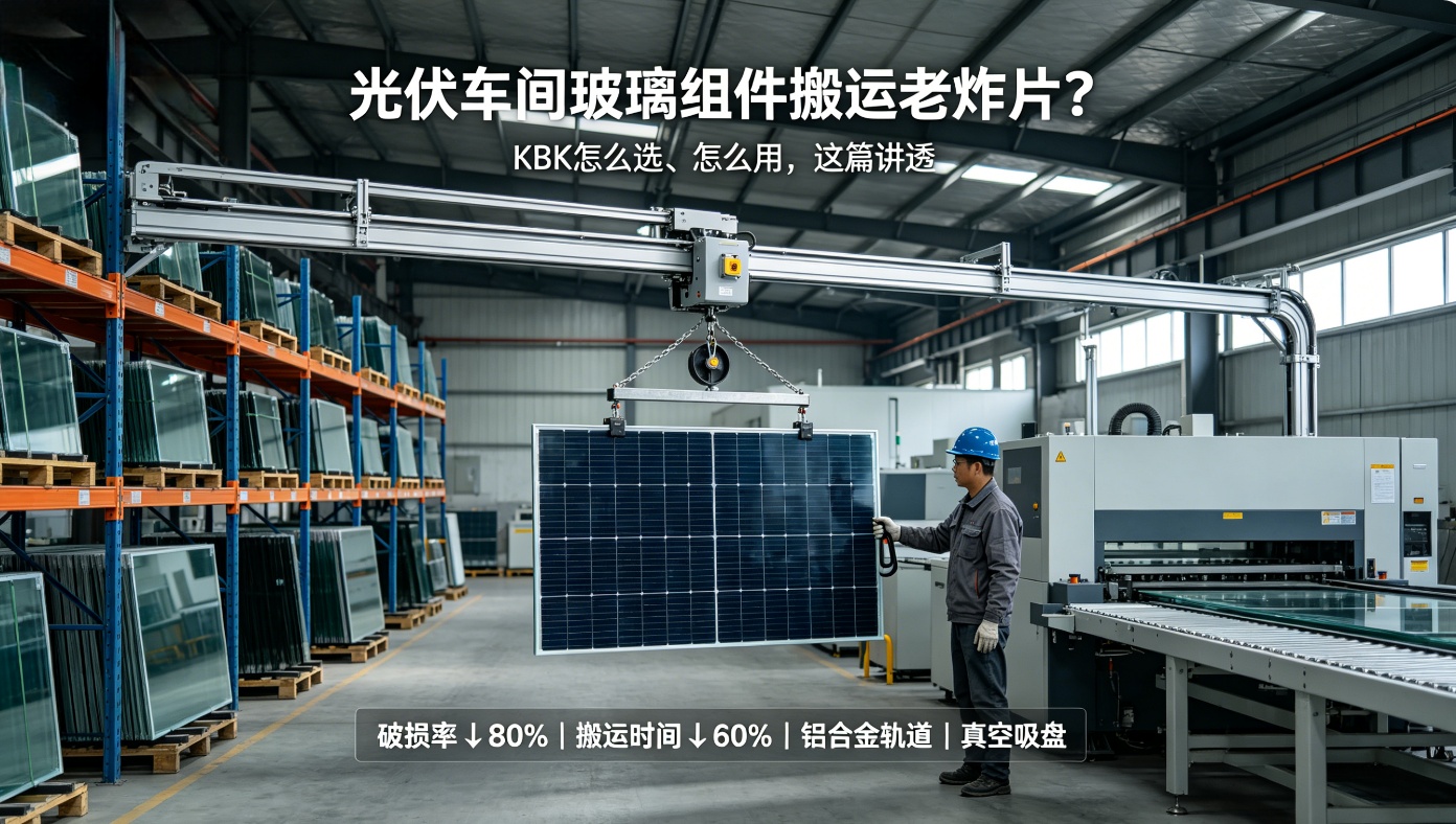 光伏车间KBK吊运玻璃组件平稳转运封面图 光伏车间KBK吊运玻璃组件平稳转运封面图