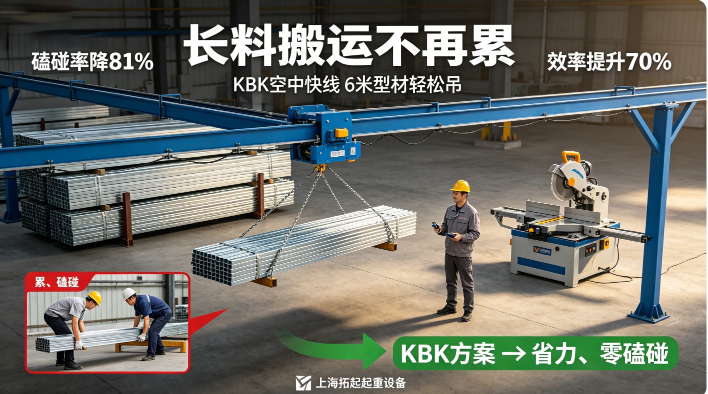 铝型材车间KBK空中吊运长料对比图