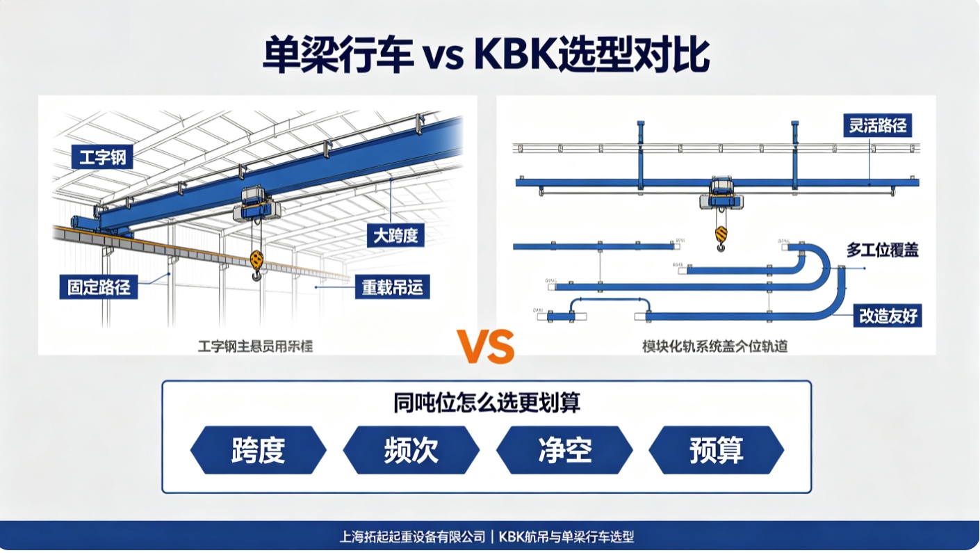 单梁行车与KBK对比图,同吨位选型指南 单梁行车与KBK对比图,同吨位选型指南