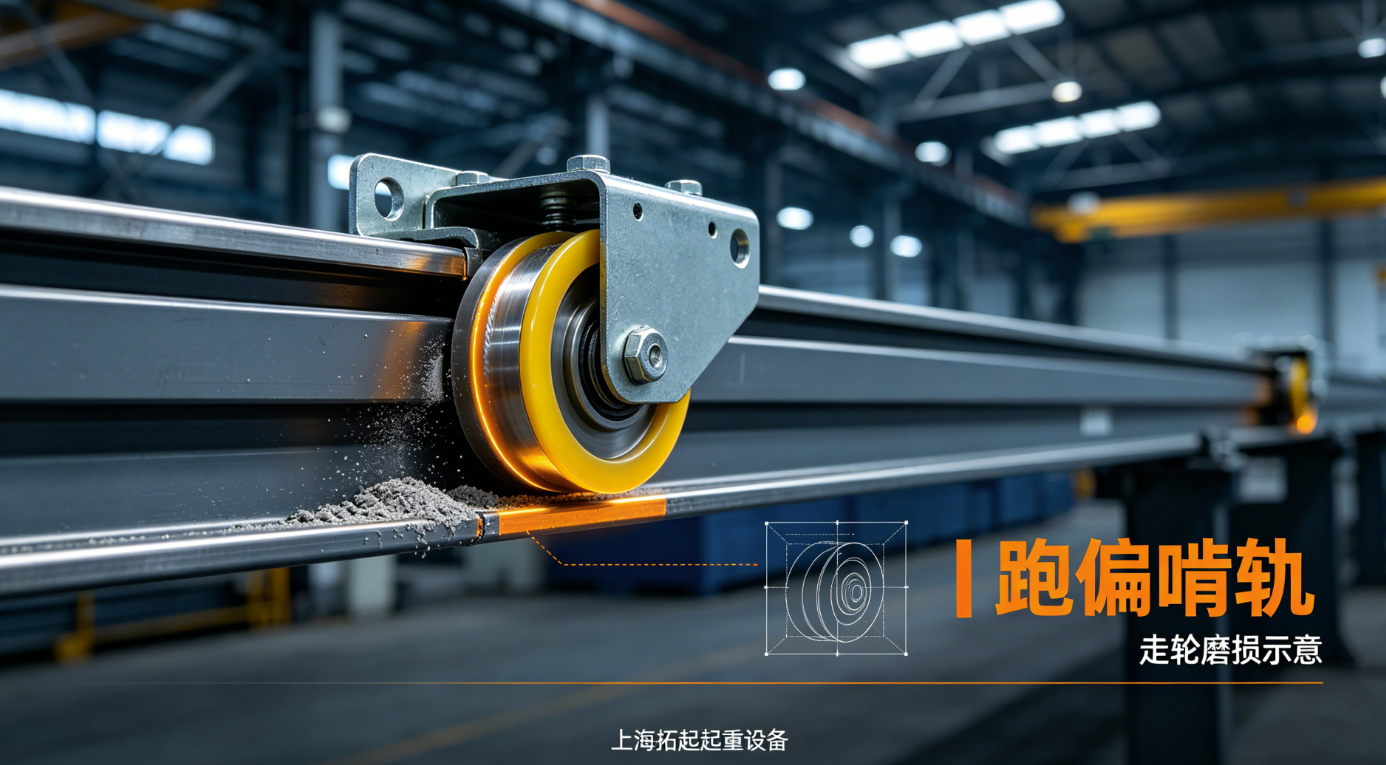 KBK 小车走轮啃轨跑偏实景图 KBK 小车走轮啃轨跑偏实景图