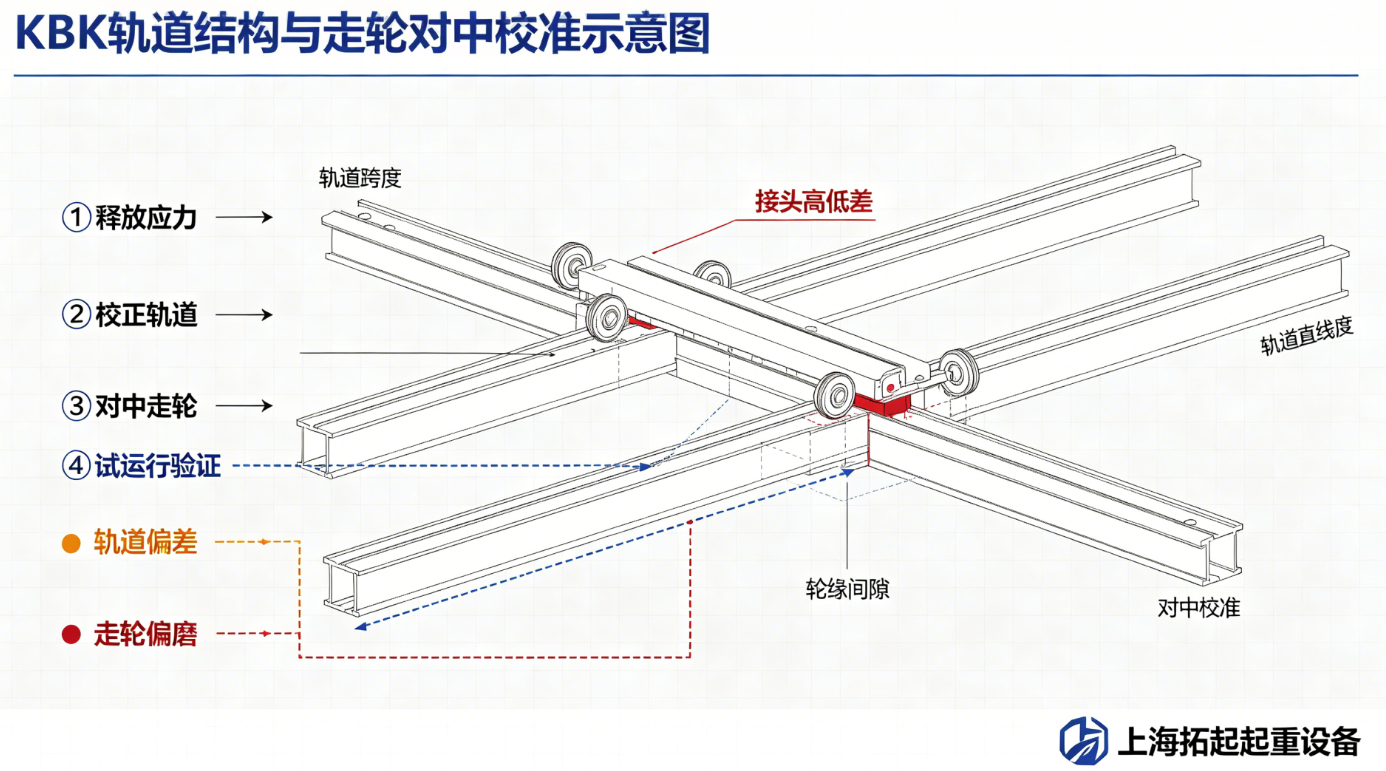 KBK 轨道结构与走轮校准示意图 KBK 轨道结构与走轮校准示意图