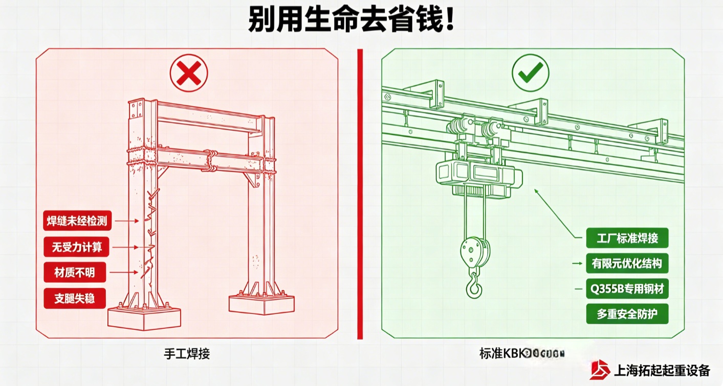  自焊龙门架与正规 KBK 结构对比图