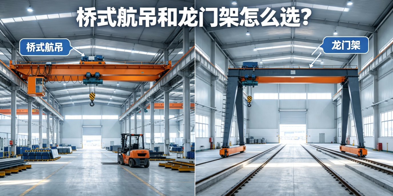 桥式起重机与龙门架结构对比实景图,左侧桥机右侧龙门架 桥式起重机与龙门架结构对比实景图,左侧桥机右侧龙门架