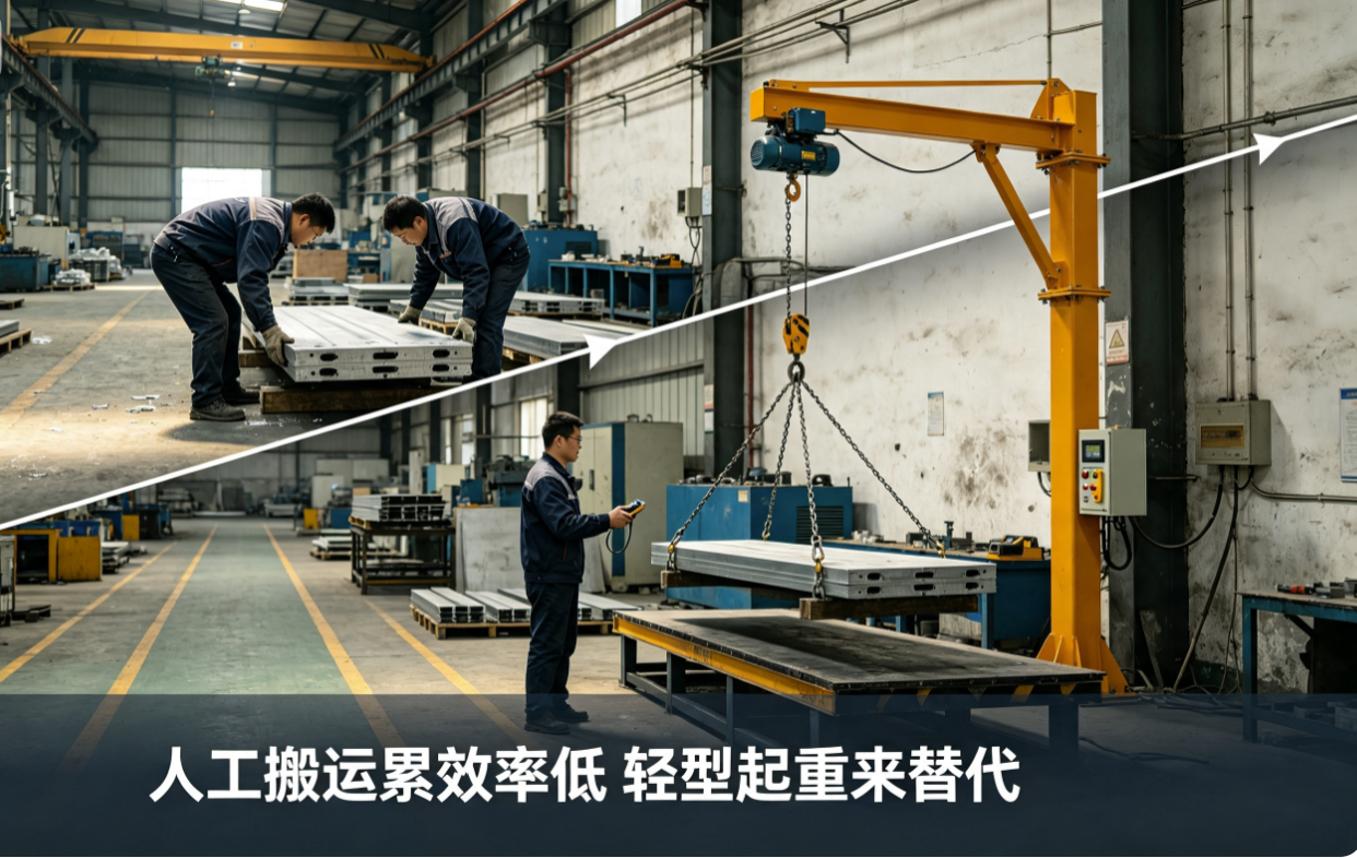 轻型起重设备替代人工搬运车间对比场景