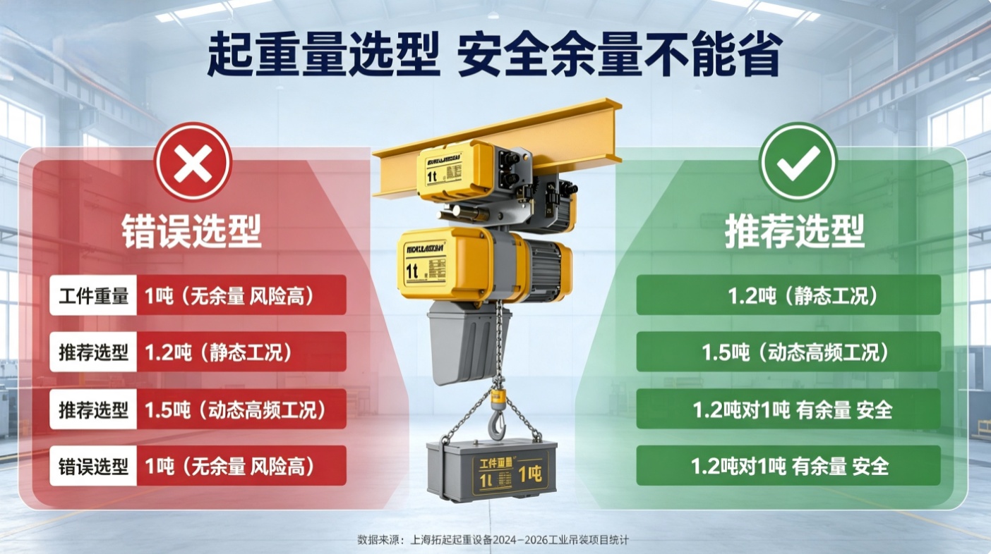 环链电动葫芦起重量安全余量选型示意图 环链电动葫芦起重量安全余量选型示意图