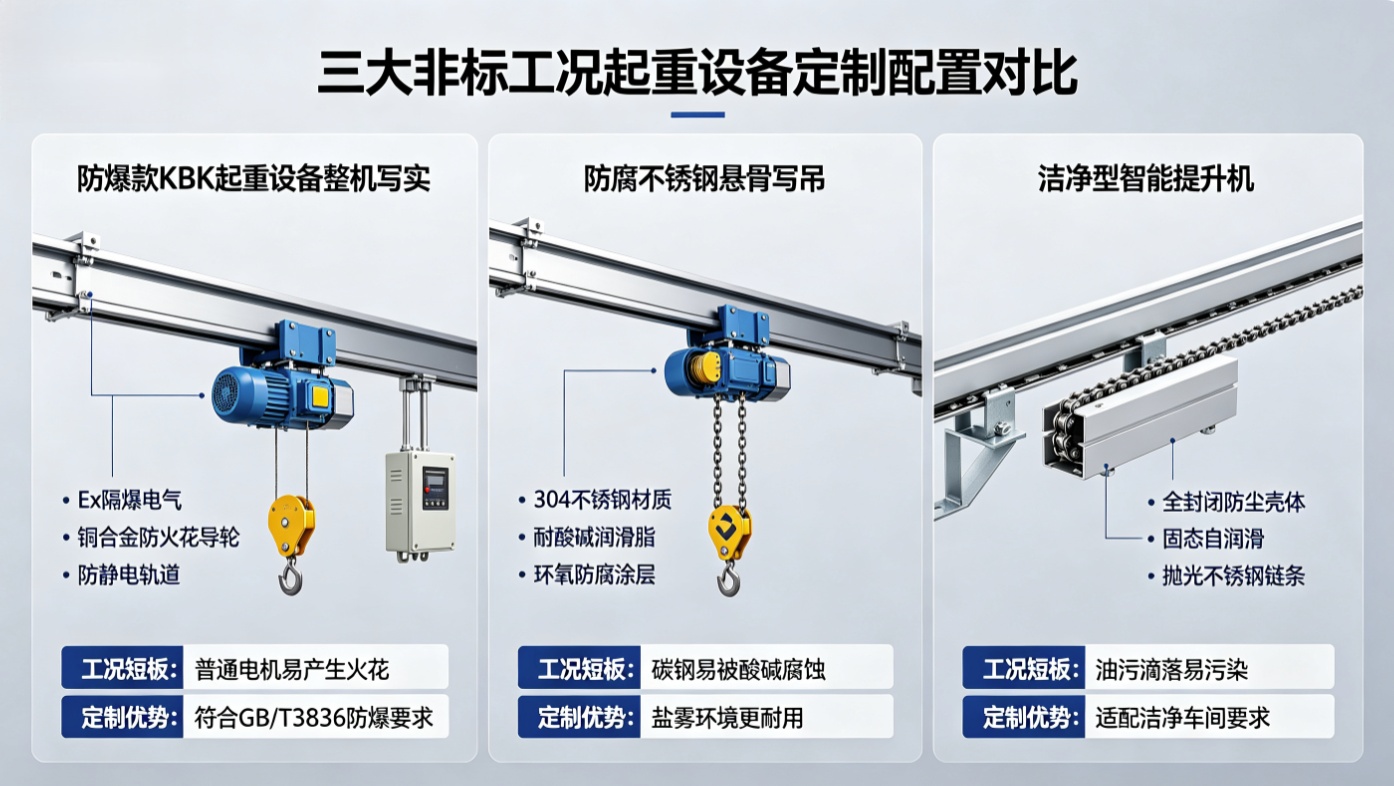 防爆防腐洁净起重设备配置对比图
