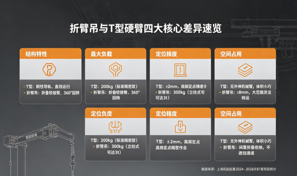 上海拓起起重折臂吊与 T 型硬臂核心差异速览 上海拓起起重折臂吊与 T 型硬臂核心差异速览